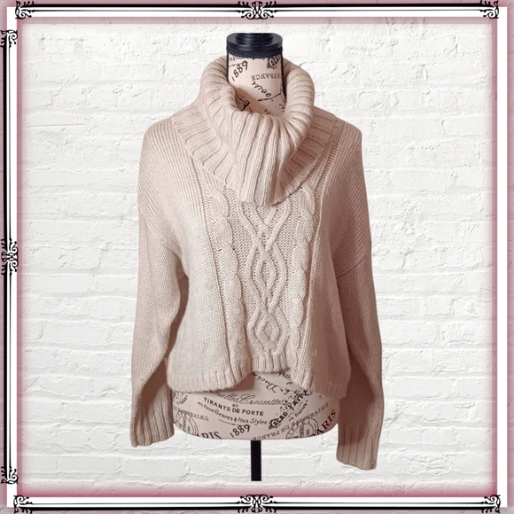 Anthro Kaisely Cream Cable Knit Cropped Turtleneck Sweater Size Med - Picture 1 of 8